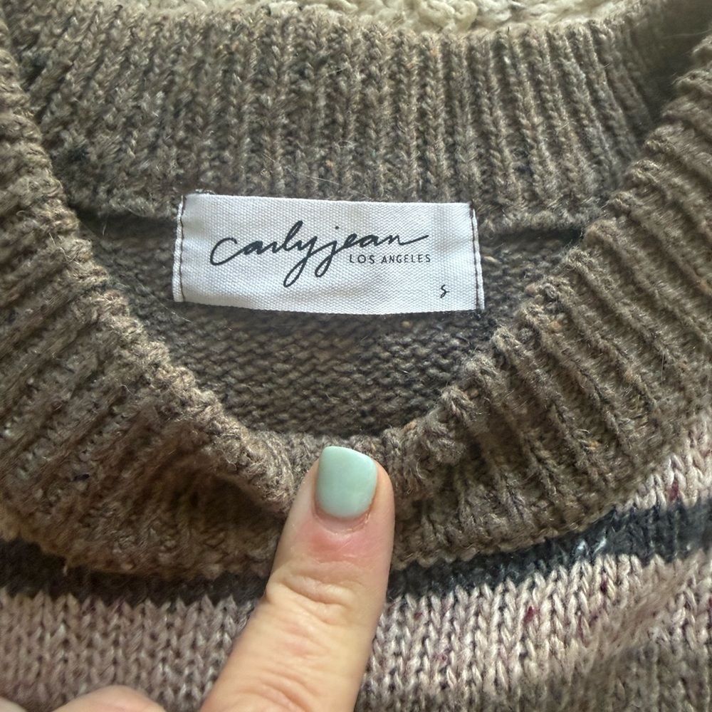 Carly Jean Los Angeles Striped Brown and Gray Sweater - Picture 2 of 3